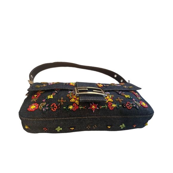 Fendi Denim Beaded Baguette - Picture 6 of 10